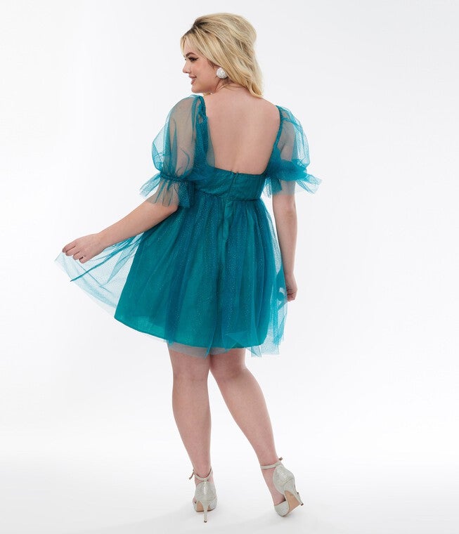 Smak Parlour Teal Glitter Love Interest Babydoll Dress, TealGlitter / Teal, alternate image number 3