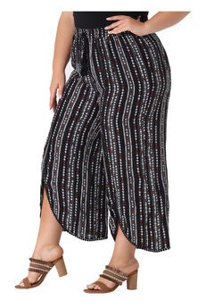 SPLIT ELASTIC WAIST FLOWY STRIPED WIDE LEG PANTS