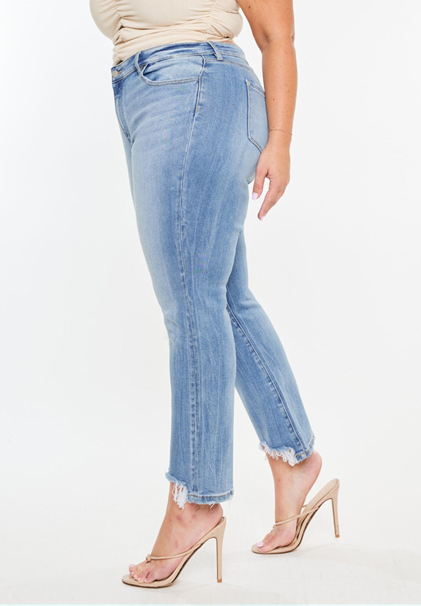 Angela Essentials High Rise Slim Crop Straight Jeans (Plus Size), Medium Wash / Medium Wash, alternate image number 3