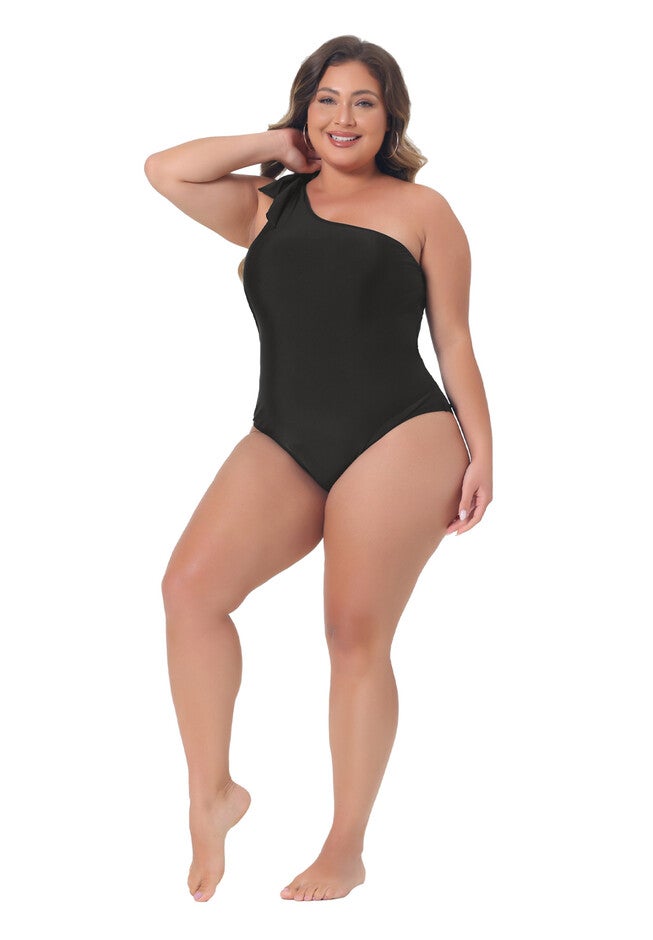 Summer Swimsuit One Shoulder Knot Swimwear, Black / Black, hi-res image number 0