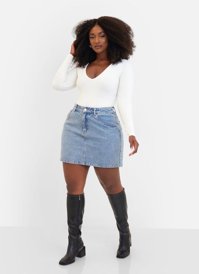 Essential V Neck Top - White, White / White, alternate image number 1