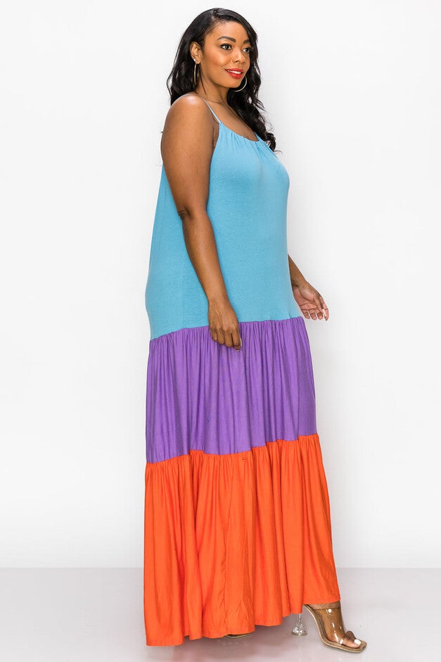 COLORBLOCK CAMI NECK MAXI DRESS, , alternate image number null
