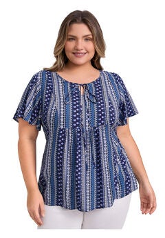 Boho Floral Print Drawstring Collar Blouse
