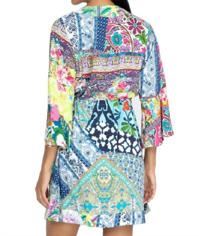 DRAWSTRING PATCHWORK COVERUP IN MULTI, Multi / Aqua, alternate image number null