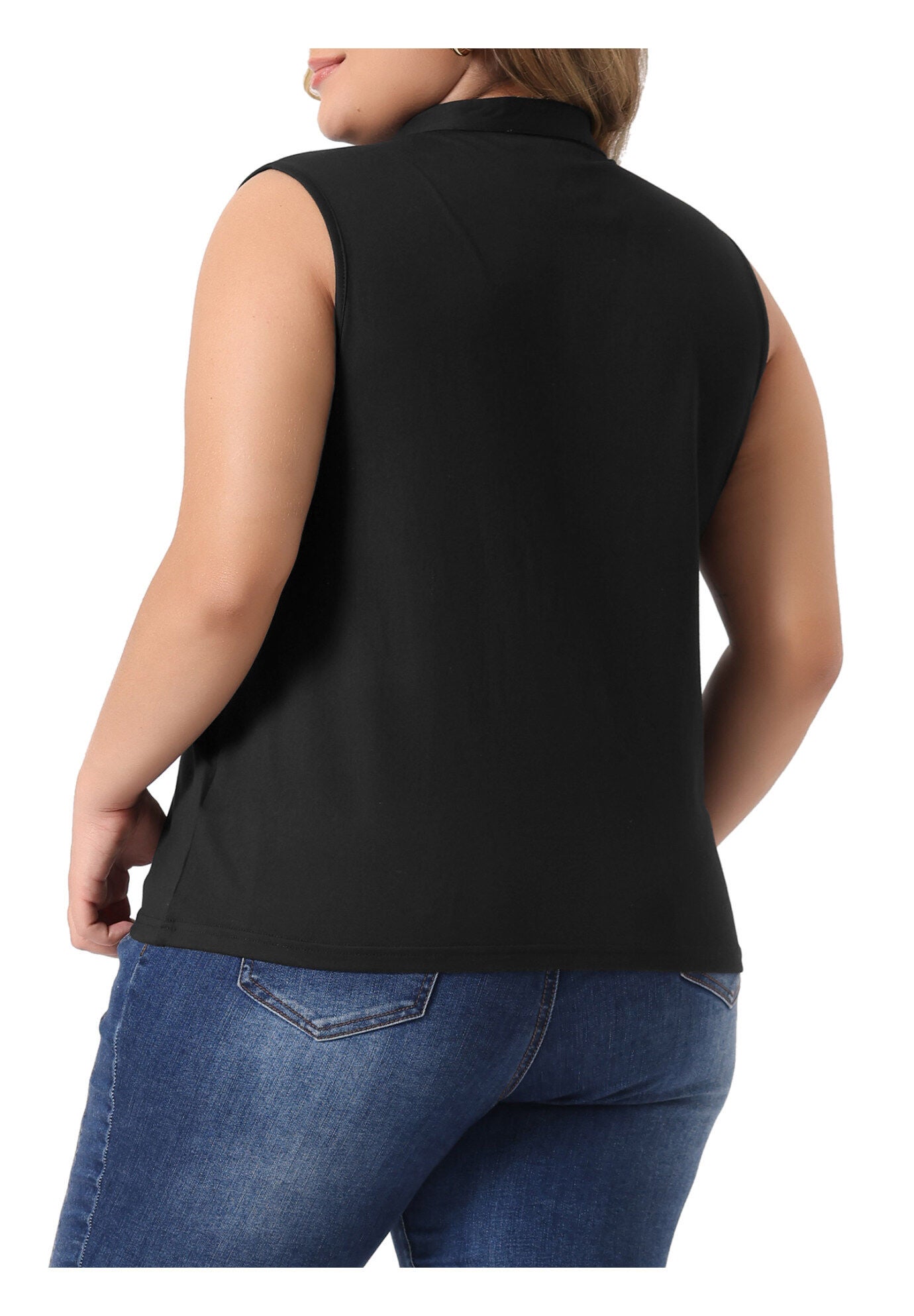 V Neck Sleeveless Pleated Summer Blouse Vest, Black / Black, alternate image number 3