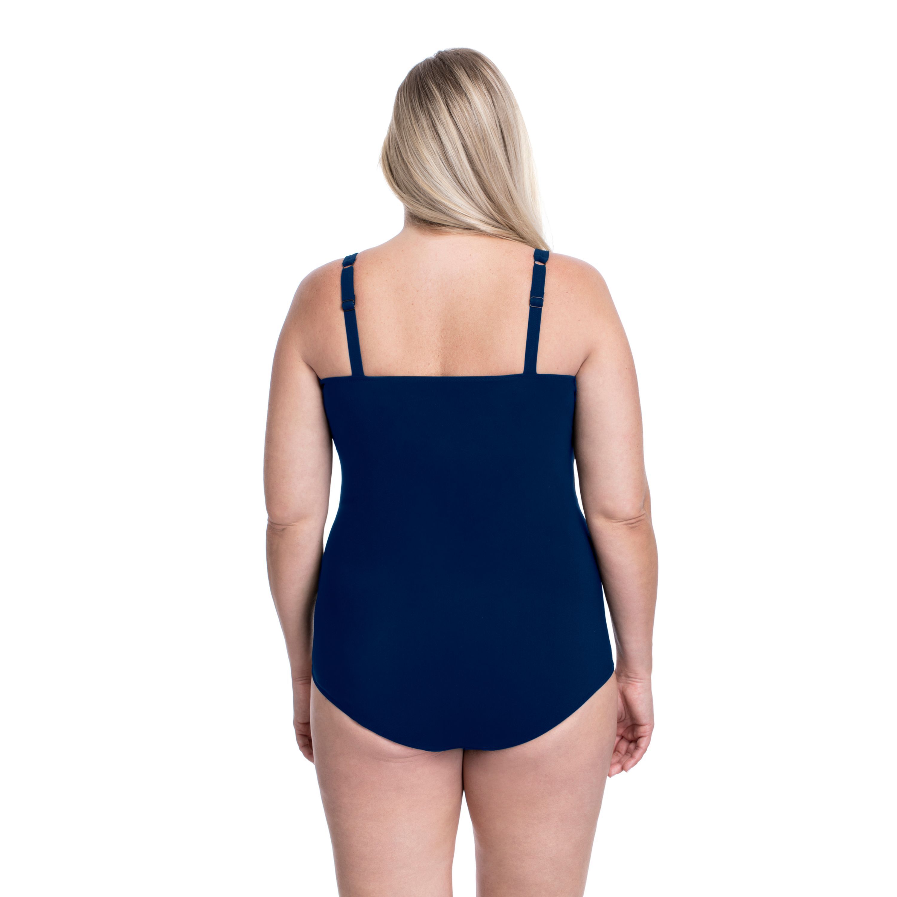 Tutti Frutti Plus Size Sweetheart Neck Shirred One Piece, Navy / Navy, alternate image number 2