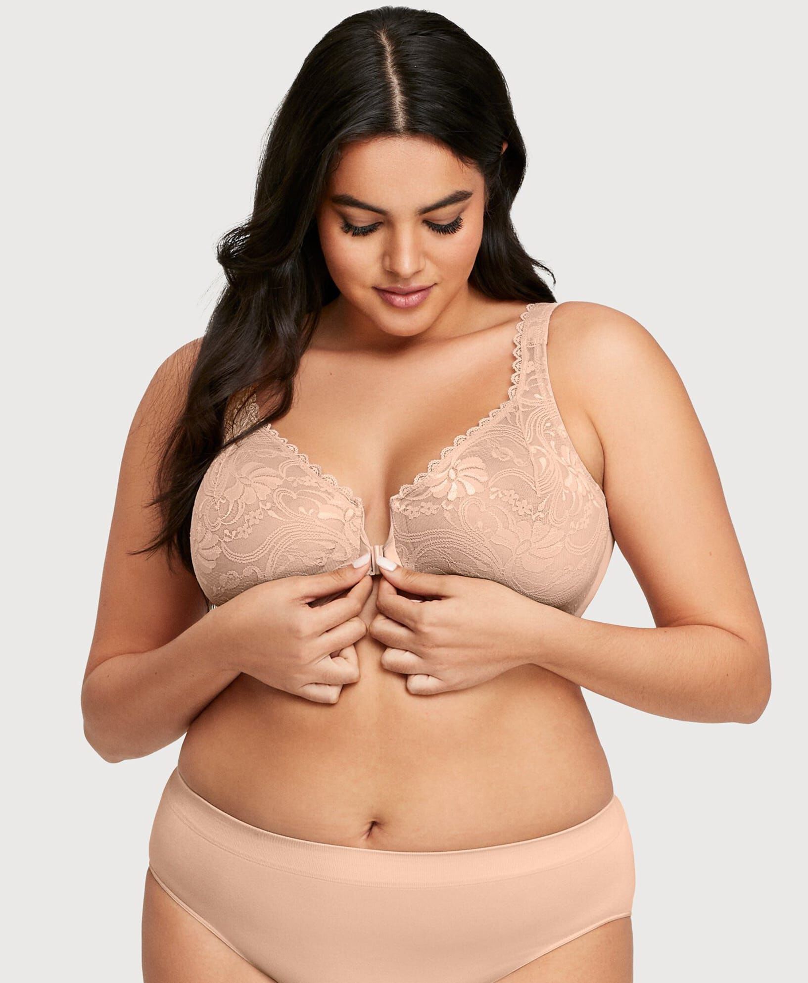 WonderWire Front-Closure Stretch Lace Bra, Cafe / Tan, alternate image number 3