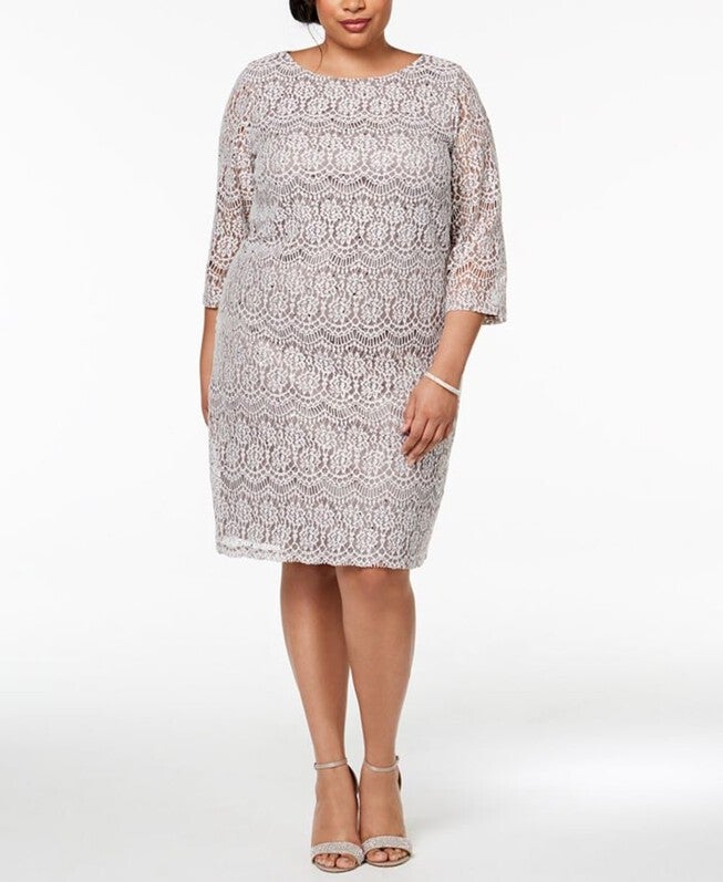 Jessica Howard Women's Plus Lace Shift Dress Brown Size 14W, Brown / Brown, hi-res image number 0