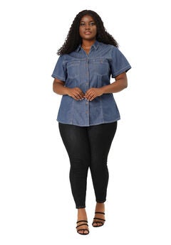 Short Sleeve Chambray Button Down Denim Shirt