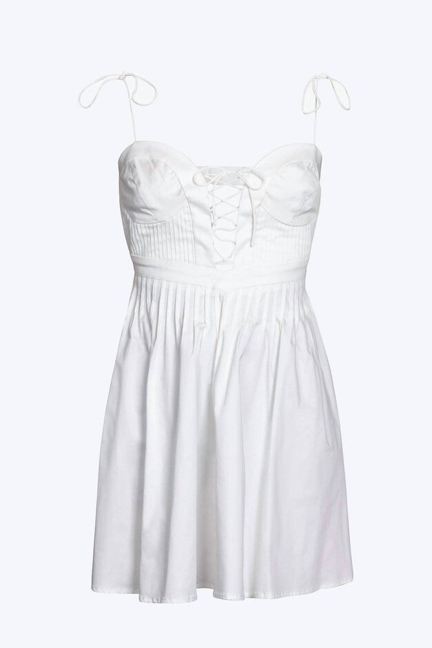 SIERRA LACE-UP OPEN-BACK POPLIN MINI DRESS IN WHITE, White / White, hi-res image number null