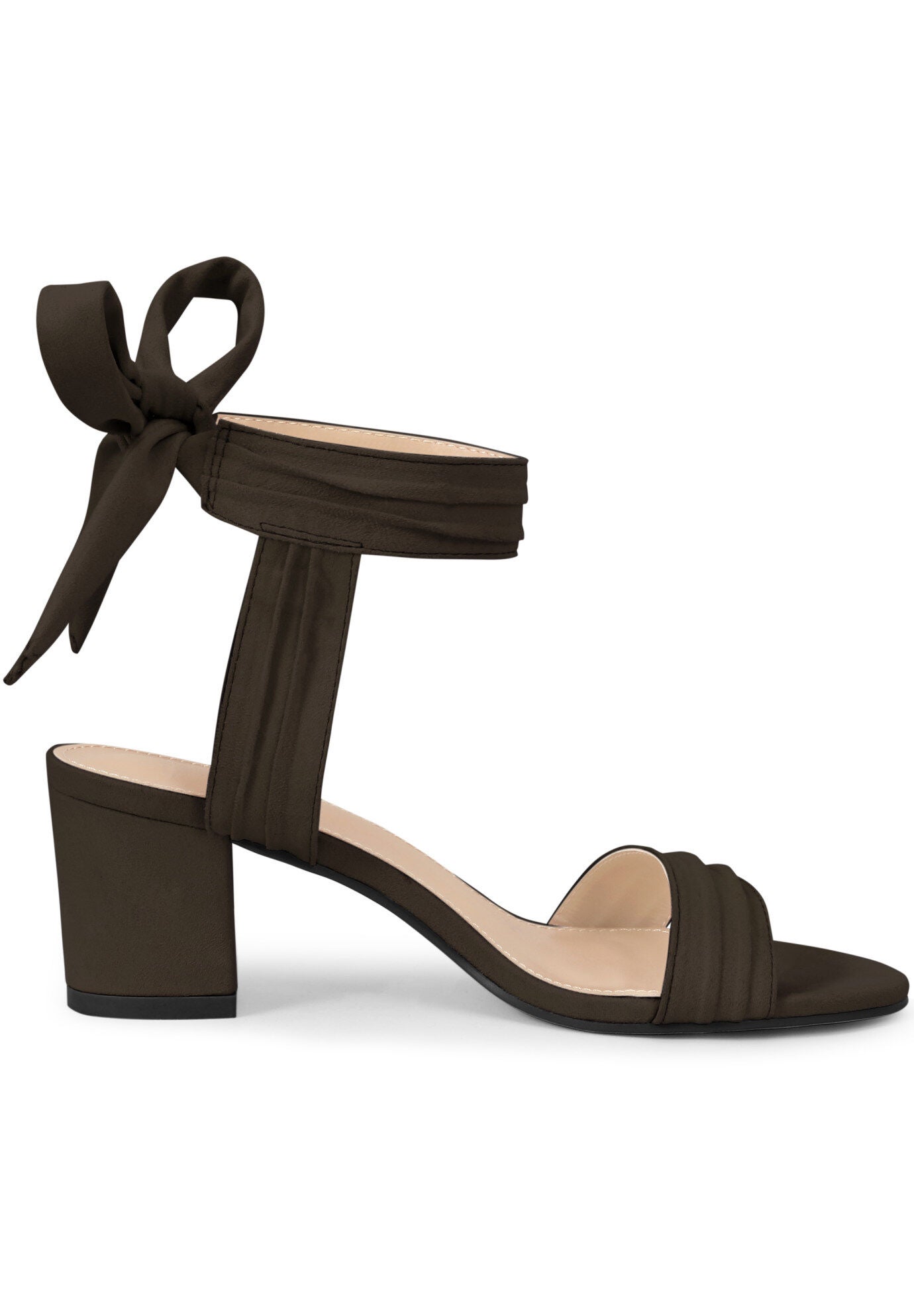 Open Toe Ankle Tie Back Block Heels Sandals, Coffee / Brown, hi-res image number 0