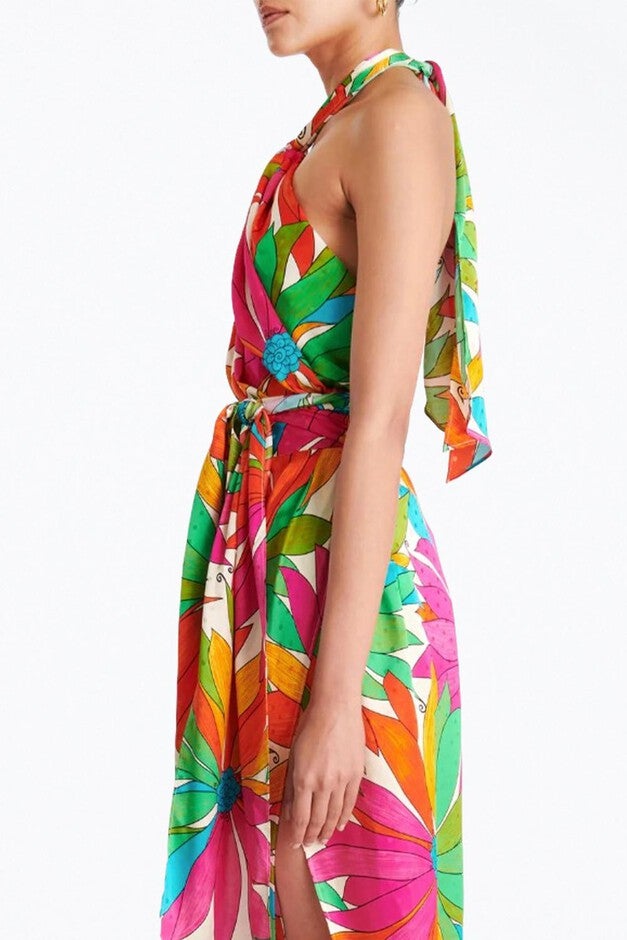 OMILIA FLORAL CUTOUT SILK JACQUARD TOP IN JUNGLE FLORAL, , alternate image number null