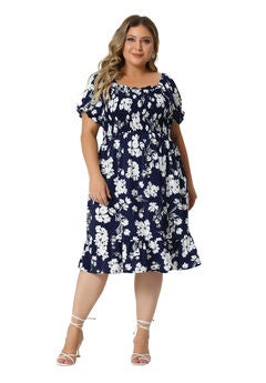 Ruffle Short Sleeve Flared Flowy Smock Floral Print Dress