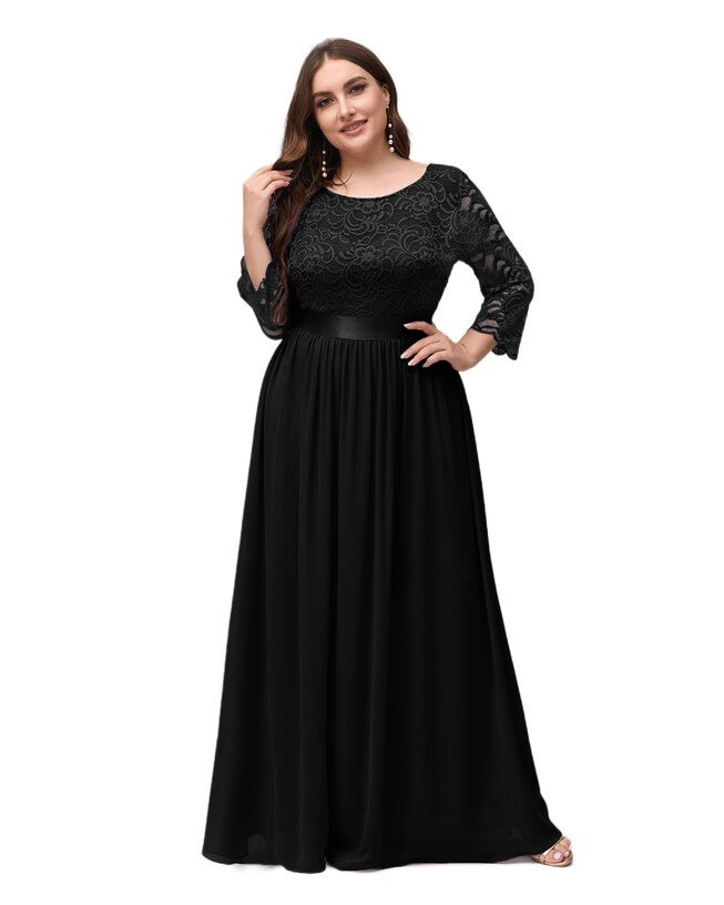 See-Through Floor Length Lace Evening Dress, Black / Black, alternate image number 3