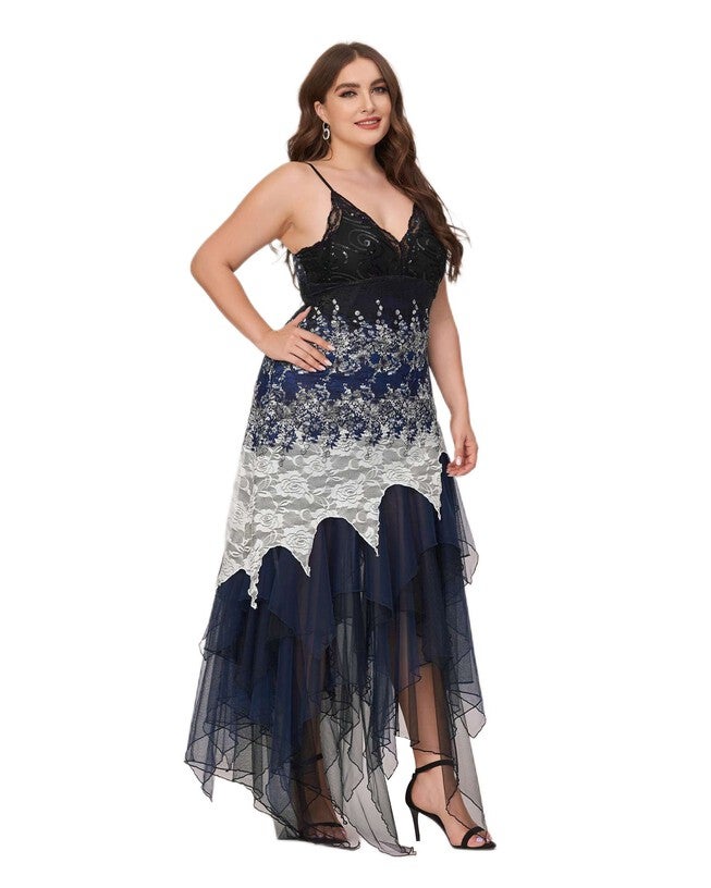 V Neck Asymmetrical Hems Cocktail Dresses, Navy Blue / Royal Blue, alternate image number null