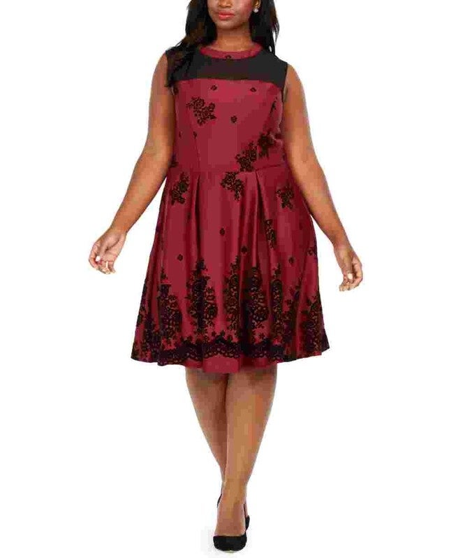 Love Squared Women's Trendy Plus Size Flocked-Velvet Fit & Flare Dress Purple Size 1X, Purple / Purple, hi-res image number 0
