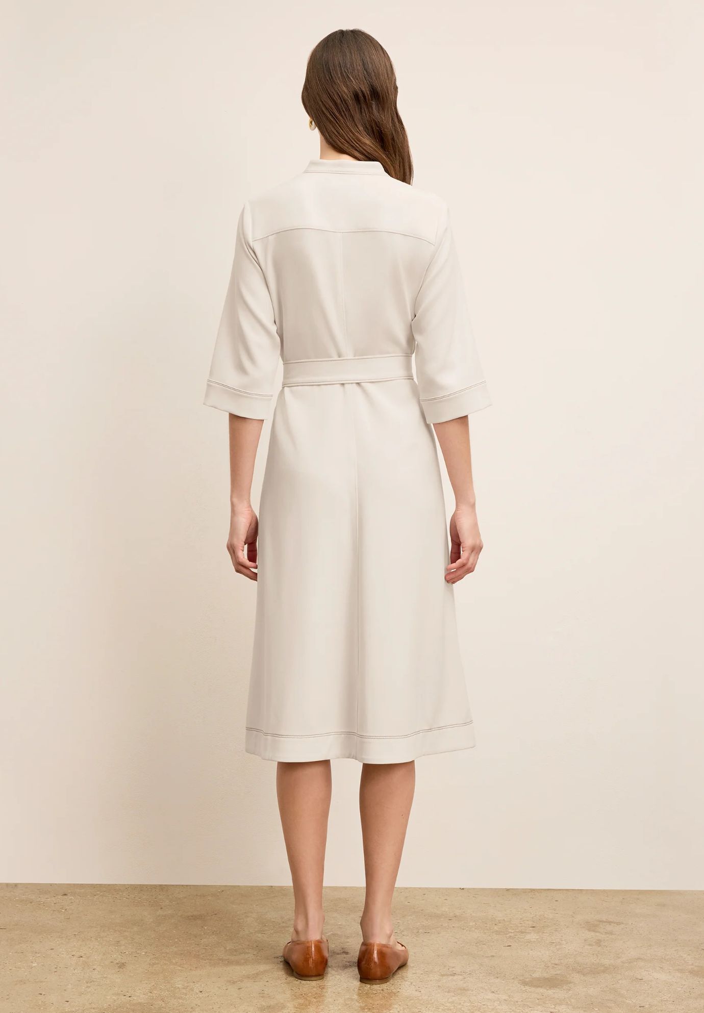 Lauleh Dress - Everyday Crepe with Topstitch, Eggshell / Warm Grey, alternate image number 1