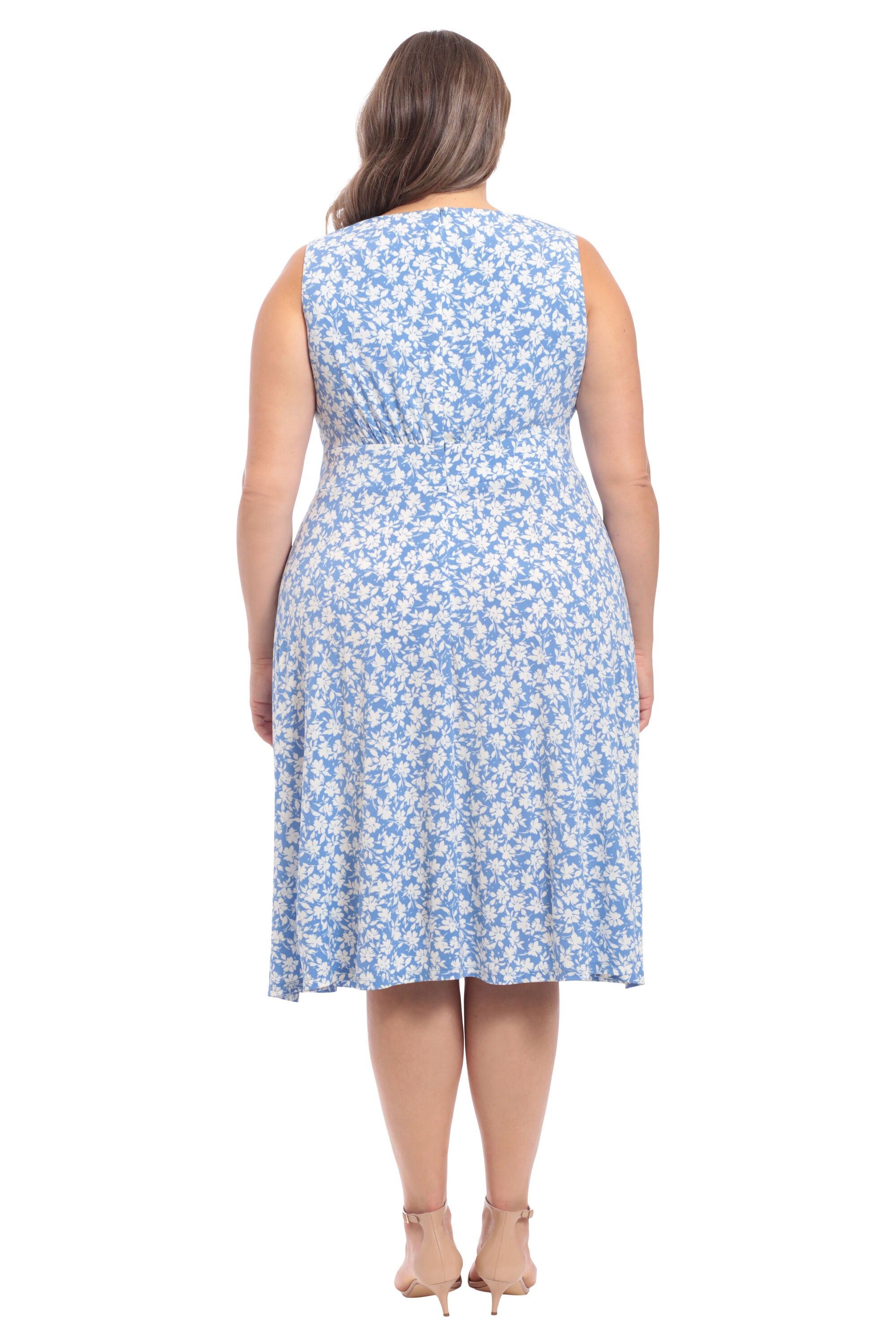 Floral sleeveless inset waist fit and flare midi dress, SkyIvory / Light Blue, alternate image number 1