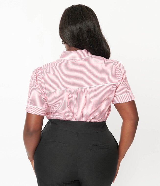 Unique Vintage Red & White Stripe Heart Pocket Top, RedWhite Stripes / Red, alternate image number 2