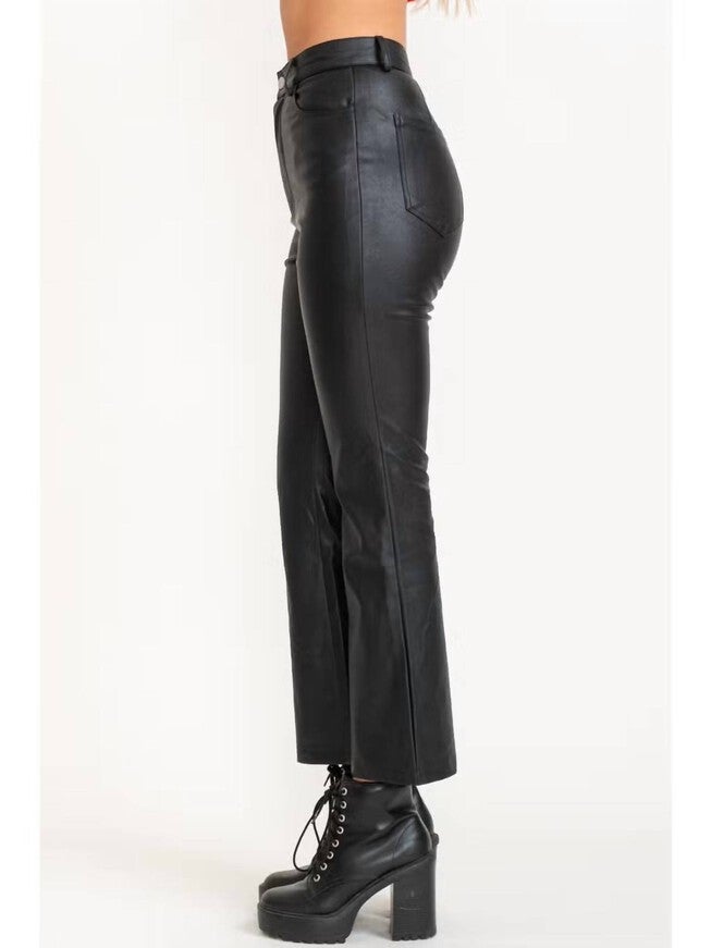 PLEATHER FLARE LEG PANTS IN BLACK, , alternate image number null