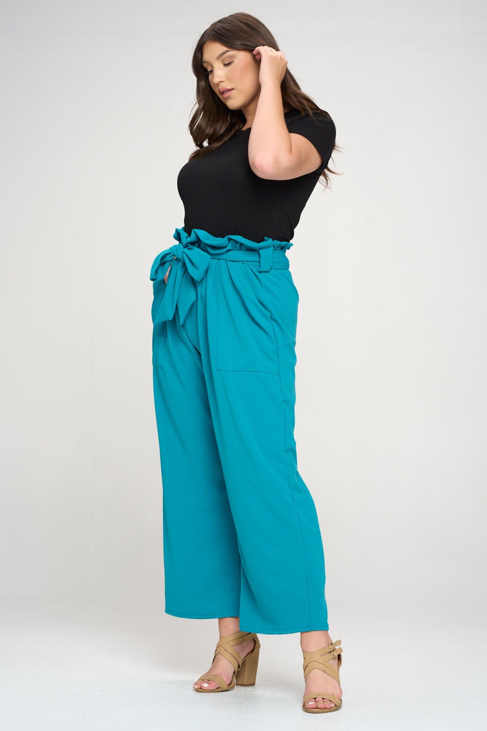 KATHLEEN PAPERBAG PANTS, Jade / Turquoise, alternate image number 1
