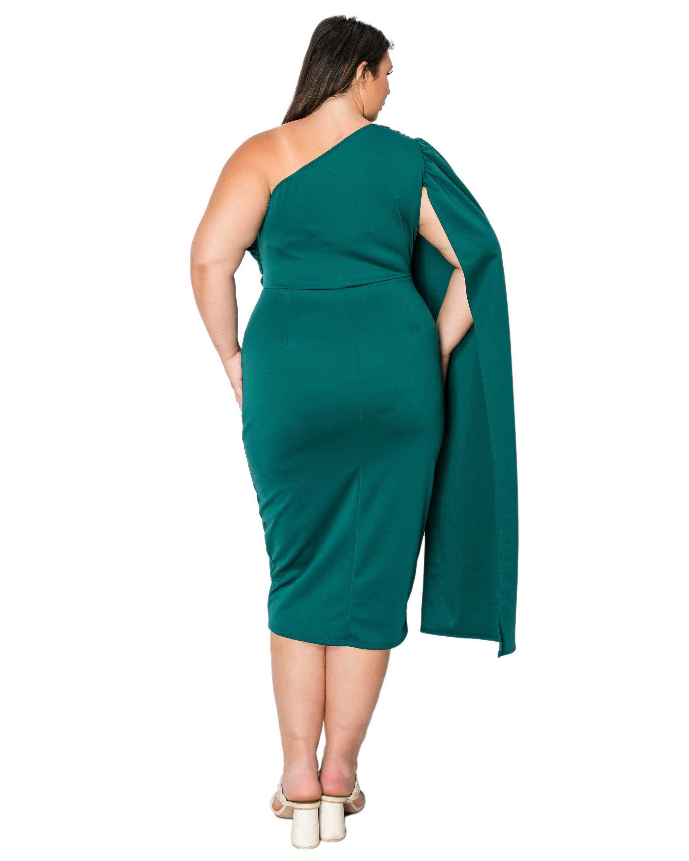 SPADE ONE SHOULDER CAPE DRESS, Emerald / Forest Green, alternate image number 2