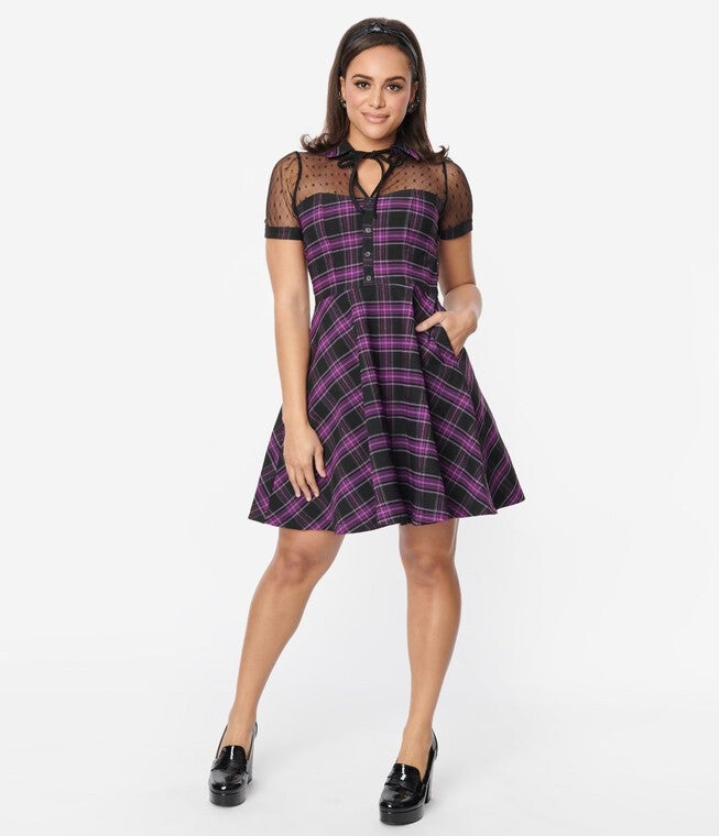 Unique Vintage Purple Plaid Fit & Flare Dress | Dia & Co Unique Vintage Purple Plaid Fit & Flare Dress | Dia & Co