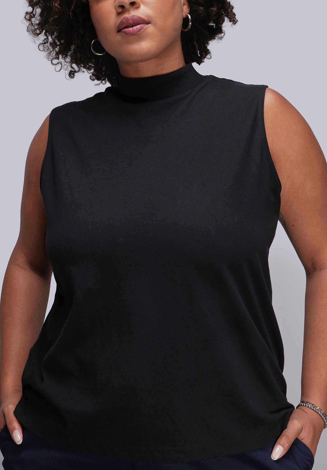 The Everyday Mock Neck Tank, BLACK / Black, hi-res image number 0