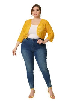 FLORAL LACE SHRUG 3/4 SLEEVE LIGHTWEIGHT SHEER BOLERO CARDIGAN