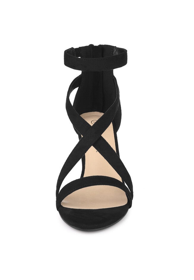 Crisscross Ankle Strap Chunky Heel Sandals, Black / Black, alternate image number 1