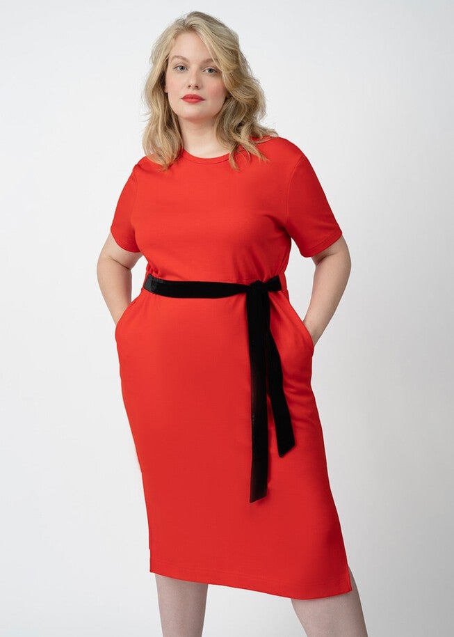 COOLROSE™ LUXE KNIT PLUS SIZE MIDI DRESS, Poppy / Red, hi-res image number 0