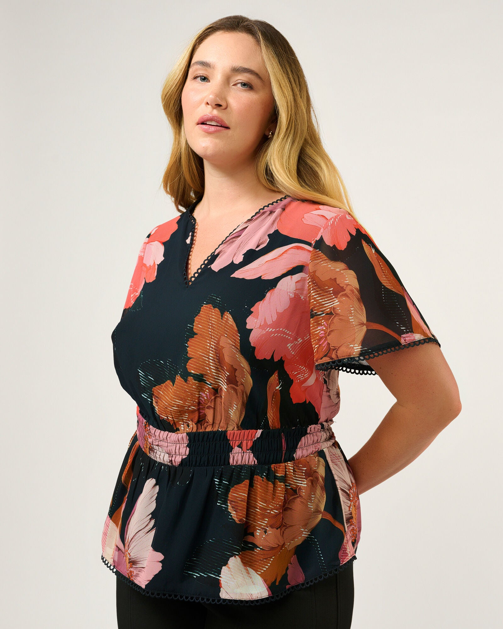 Elena Waisted Top, NavyPeony / Navy, alternate image number 2