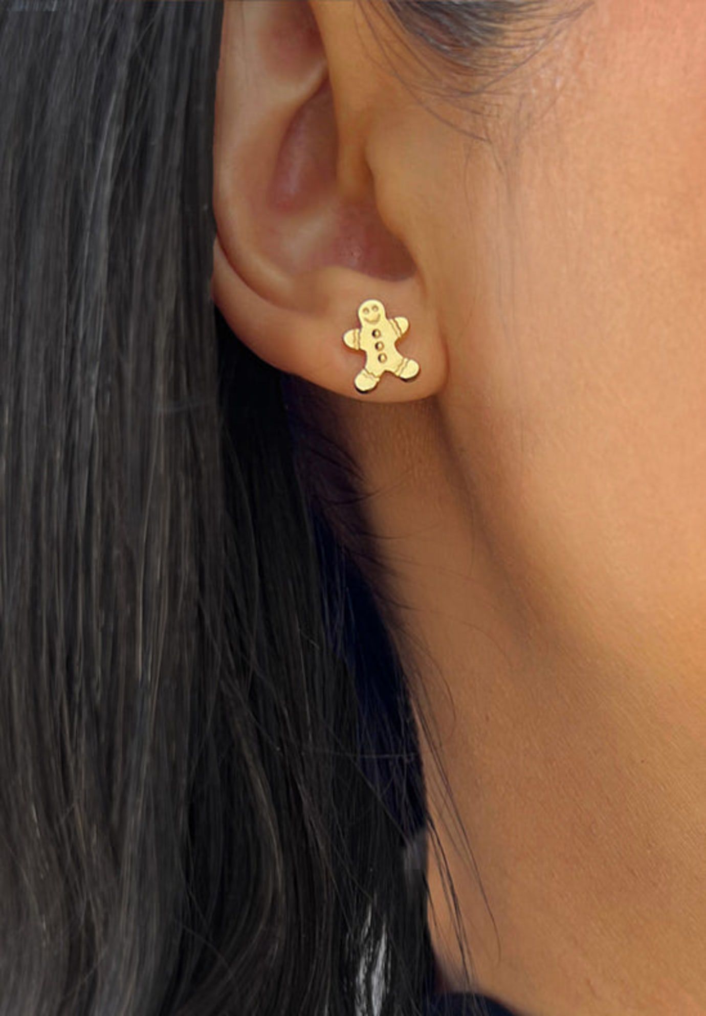 GINGERBREAD Stud Earrings, Gold / Gold, alternate image number 1
