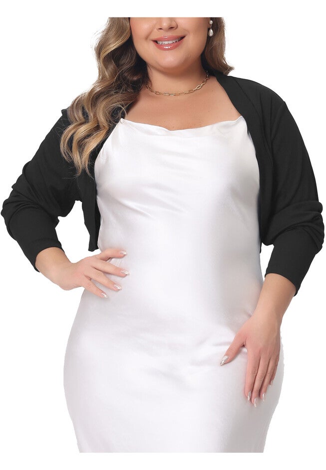 CROPPED LONG SLEEVE OPEN FRONT BOLERO SHRUG, Black / Black, alternate image number 1