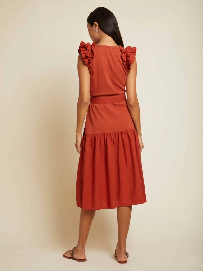 EVERLEIGH FRILLY DRESS IN CAYENNE, Cayenne / Orange, alternate image number null