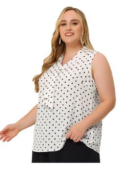 POLKA DOTS V NECK TIE NECK SLEEVELESS BLOUSE TANK TOP