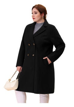 NOTCHED LAPEL WINTER WARM DOUBLE BREASTED LONG COAT