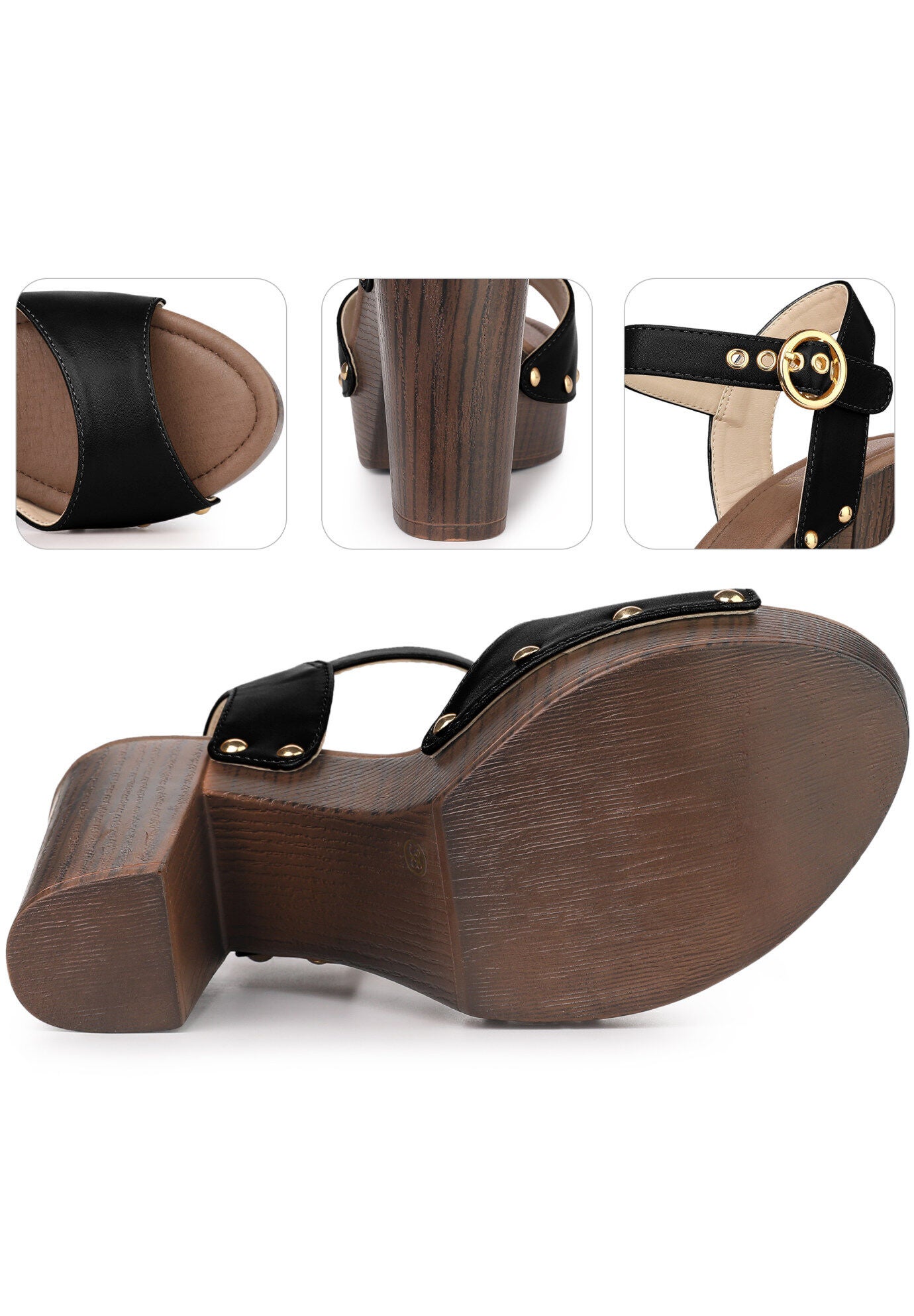 Platform Heels Slingback Chunky High Heel Sandals, Black / Black, alternate image number 2