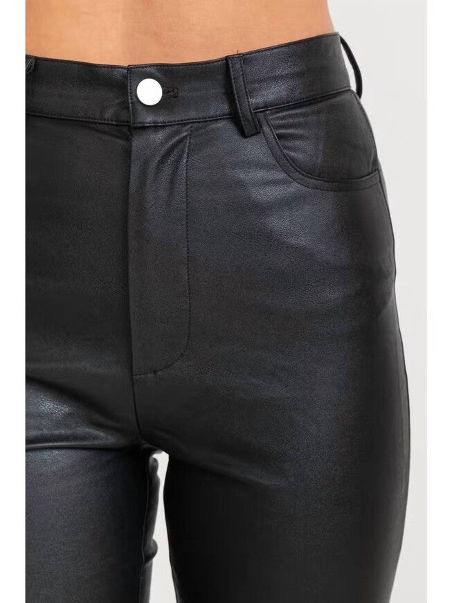 PLEATHER FLARE LEG PANTS IN BLACK, Black / Black, alternate image number null