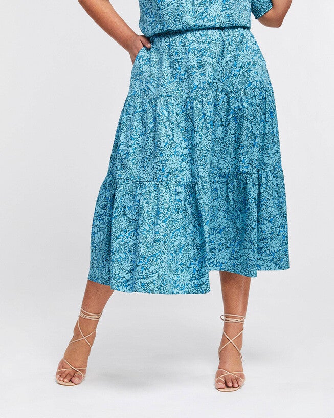 Sorrento Tier Skirt, Print / Teal, hi-res image number 0