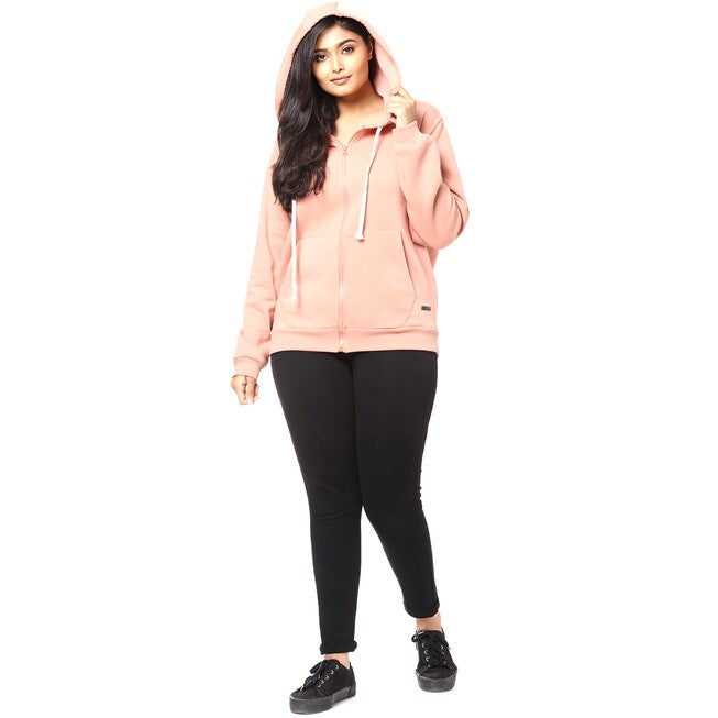 Peach Front Zip Hooded Sweatshirt, Peach / Peach, alternate image number null