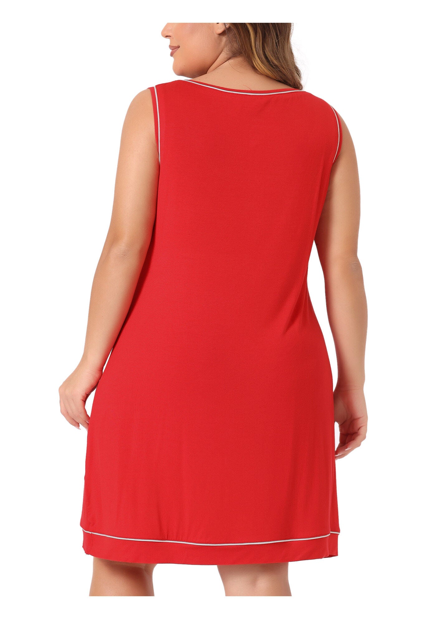 Sleeveless Round Neck Lounge Sleep Dress, Red / Red, alternate image number 3