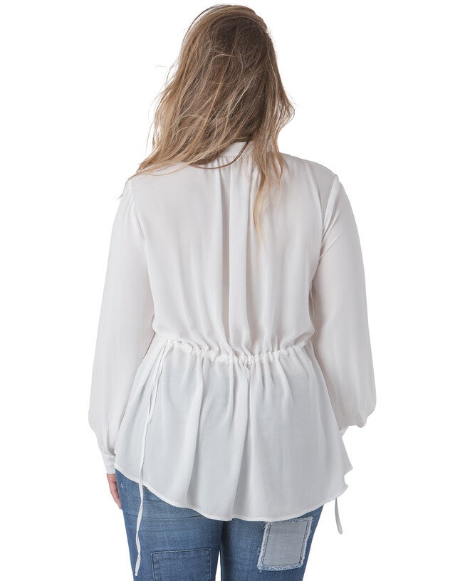 Plus Size Trisha Mandarin Collar Tuxedo Front Chiffon Blouse, White / White, alternate image number 1