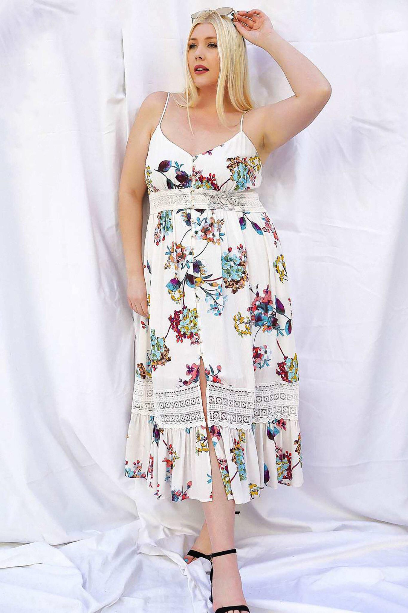 Leah Floral Sundress, White with multifloral print / White, alternate image number 2