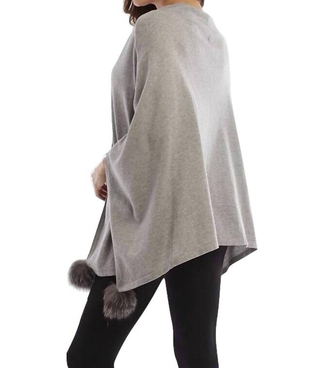 POM-POM FOX FUR PONCHO IN GRAY, , alternate image number 4