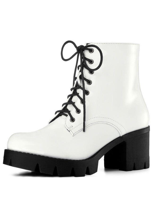PLATFORM CHUNKY HEEL COMBAT BOOTS, White / White, hi-res image number 0