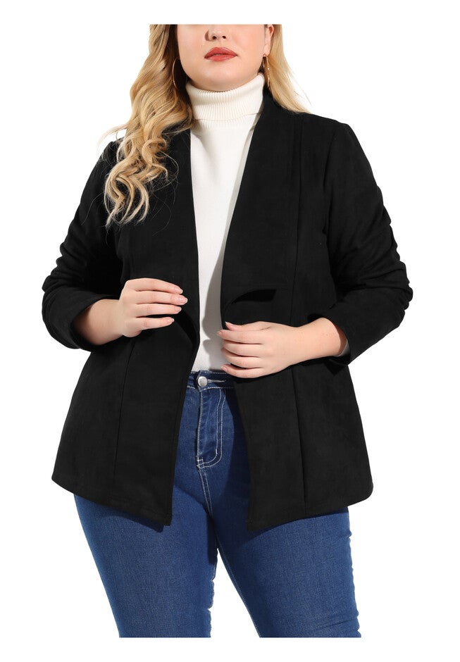 DRAPE OPEN FRONT FAUX SUEDE JACKET, Black / Black, alternate image number null
