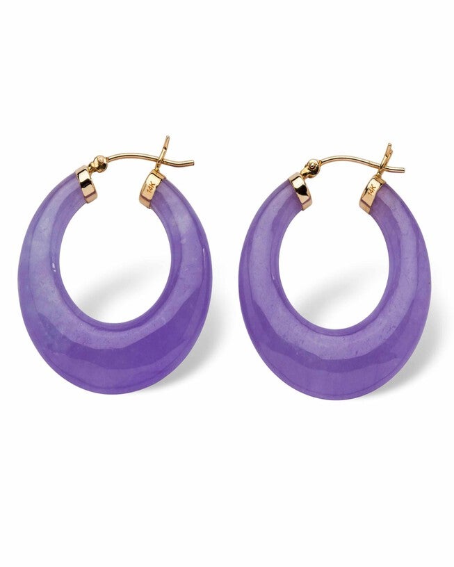 Genuine Lavender Jade 14k Yellow Gold Hoop Earrings, , alternate image number null
