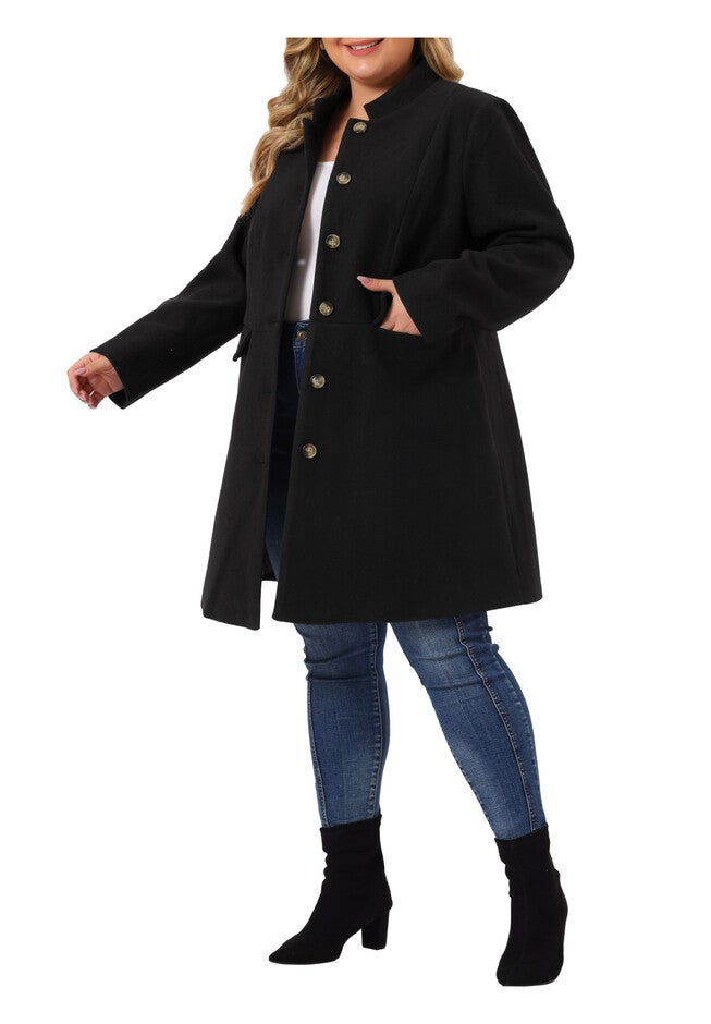 STAND COLLAR SINGLE BREASTED COAT, Black / Black, alternate image number 1