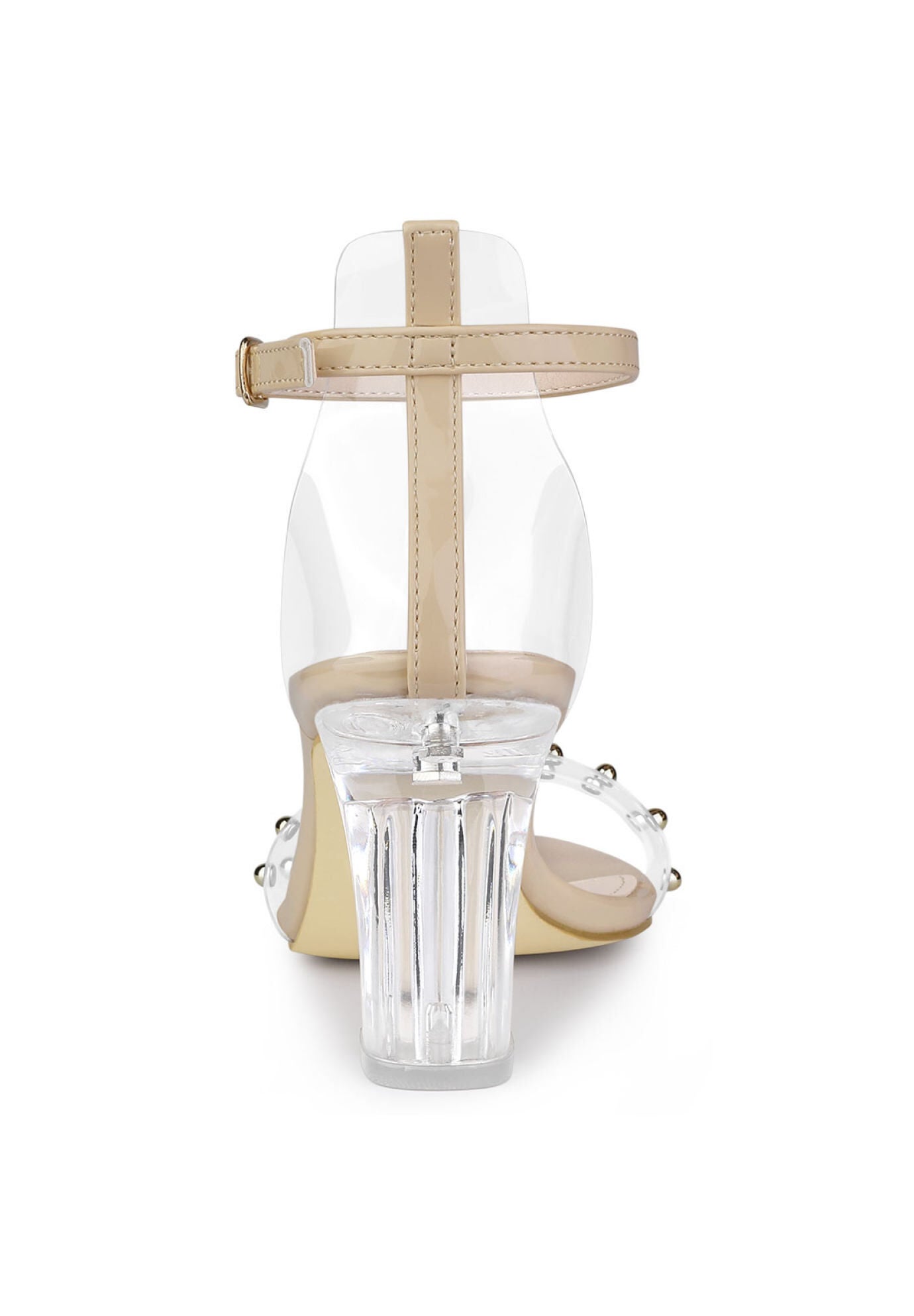 Clear Block Heel Ankle Strap Heeled Sandals, Nude / Beige, alternate image number 2